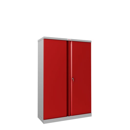 Phoenix Flügeltürenschrank 915 x 1.400 x 370 mm (B x H x T) 3 Fachböden Stahl, pulverbeschichtet Farbe der Front: rot Farbe des Korpus: grau