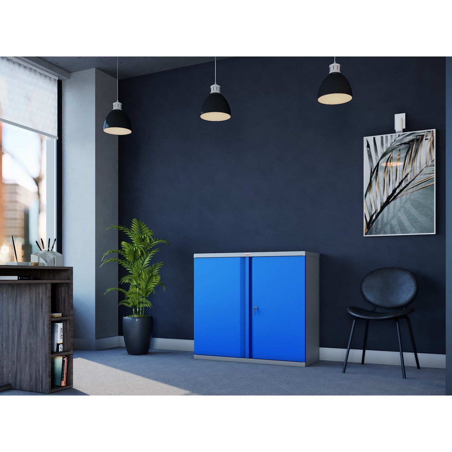 Phoenix Flügeltürenschrank 915 x 830 x 370 mm (B x H x T) 1 Fachboden Stahl, pulverbeschichtet Farbe der Front: blau Farbe des Korpus: grau