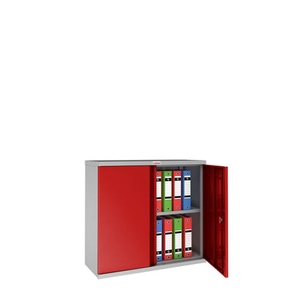 Phoenix Flügeltürenschrank 915 x 830 x 370 mm (B x H x T) 1 Fachboden Stahl, pulverbeschichtet Farbe der Front: rot Farbe des Korpus: grau