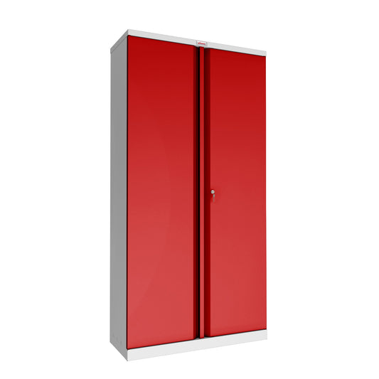 Phoenix Flügeltürenschrank 915 x 1.830 x 370 mm (B x H x T) 4 Fachböden Stahl, pulverbeschichtet Farbe der Front: rot Farbe des Korpus: grau