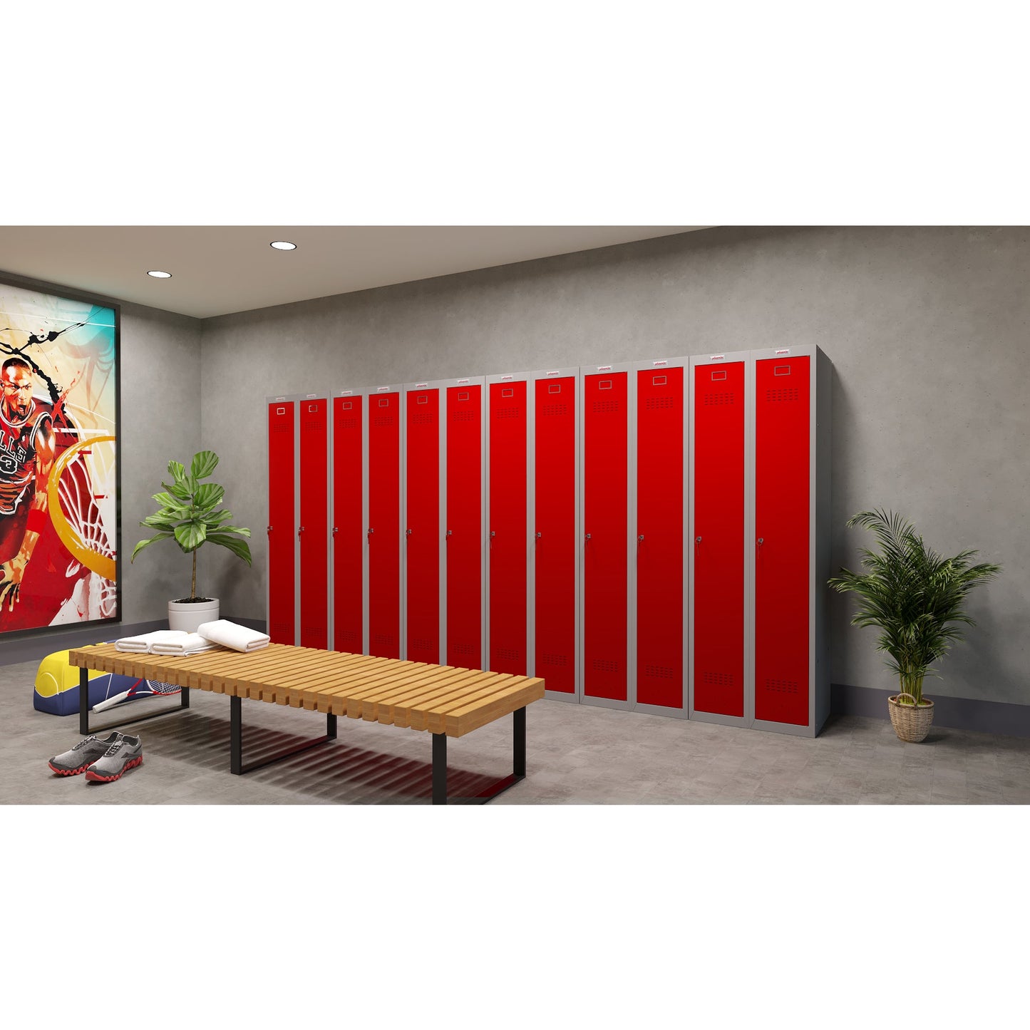 Phoenix Kleiderspind Personal Locker 300 x 1.830 x 500 mm (B x H x T) 1 Abteil Stahl, pulverbeschichtet Farbe der Front: rot Farbe des Korpus: grau