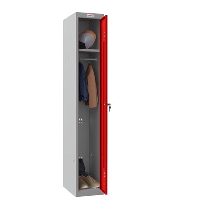 Phoenix Kleiderspind Personal Locker 300 x 1.830 x 500 mm (B x H x T) 1 Abteil Stahl, pulverbeschichtet Farbe der Front: rot Farbe des Korpus: grau