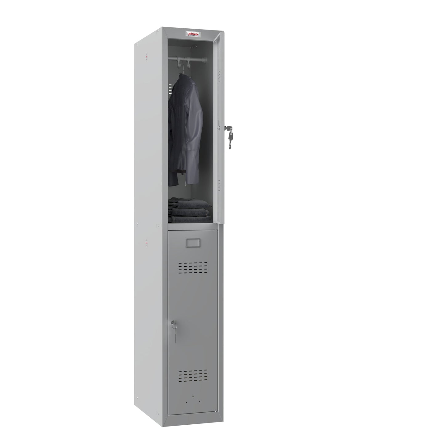 Phoenix Kleiderspind Personal Locker 300 x 1.830 x 500 mm (B x H x T) 1 Abteil Stahl Farbe der Front: grau Farbe des Korpus: grau