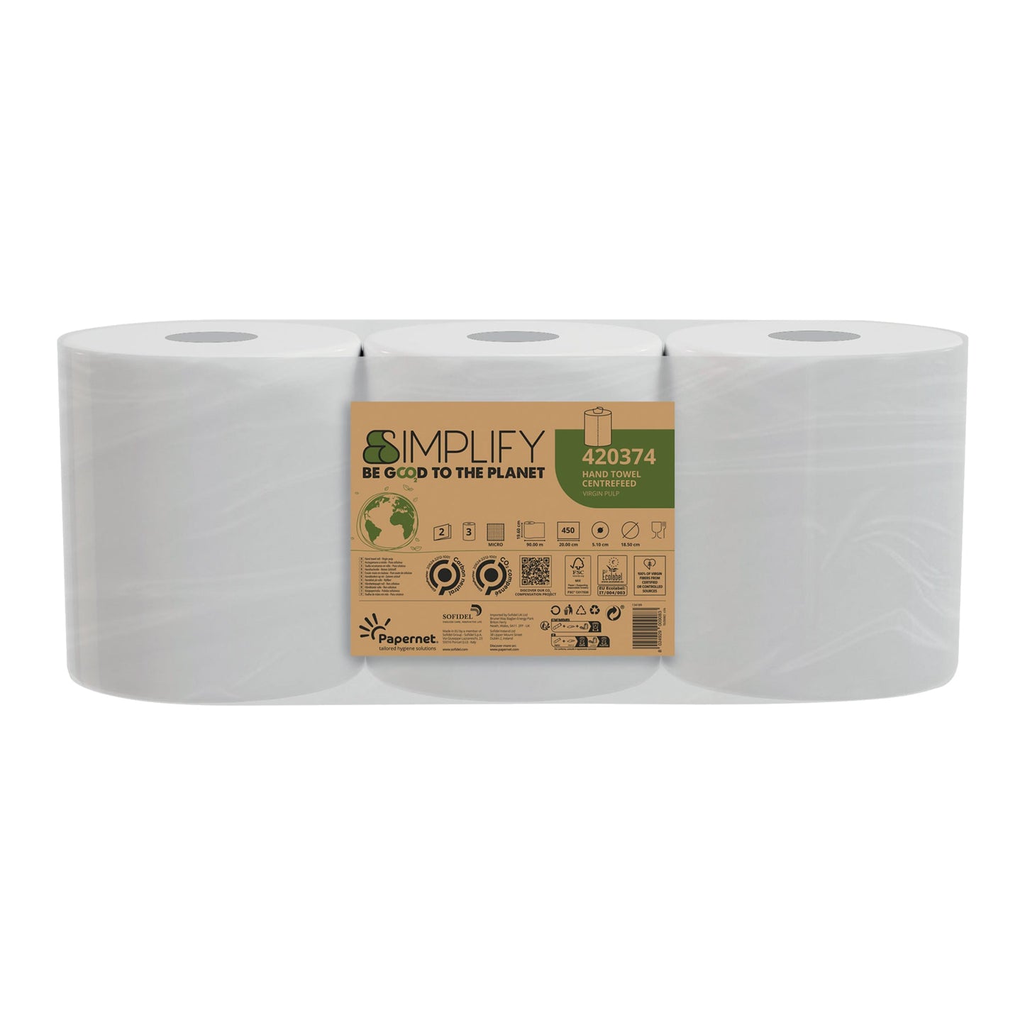 Papernet Handtuchrolle Centrefeed Simplify 20 cm x 90 m (B x L) Zellstoff weiß 3 Rl./Pack.