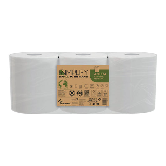 Papernet Handtuchrolle Centrefeed Simplify 20 cm x 90 m (B x L) Zellstoff weiß 3 Rl./Pack.