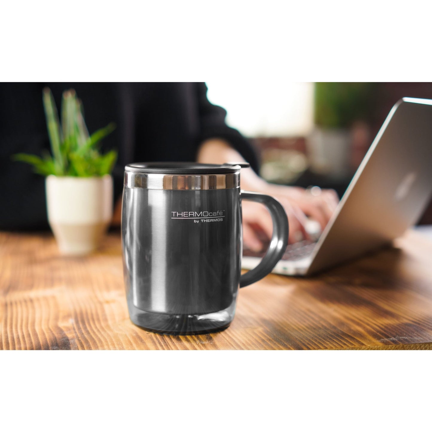 THERMOCAFE BY THERMOS Thermobecher Desktop Mug Mehrweg 8,8 x 12,1 x 13,3 cm (B x H x T) 350ml Edelstahl/Kunststoff grau