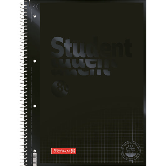 BRUNNEN Collegeblock Student Colour Code DIN A4 kariert mit Rand innen/außen 90g/m² onyx schwarz 80 Bl.