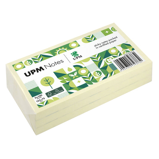 UPM Notes Haftnotiz 125 x 75 mm (B x H) gelb 100 Bl./Block 3 Block/Pack.