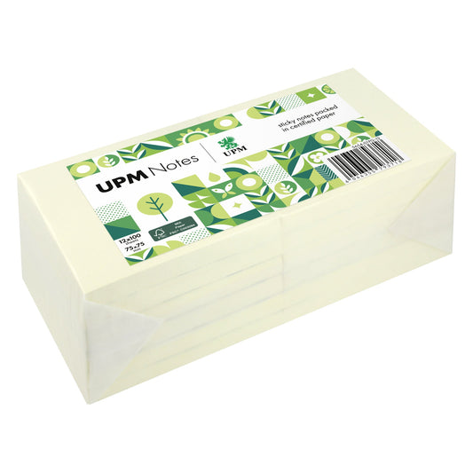 UPM Notes Haftnotiz 75 x 75 mm (B x H) gelb 100 Bl./Block 12 Block/Pack.