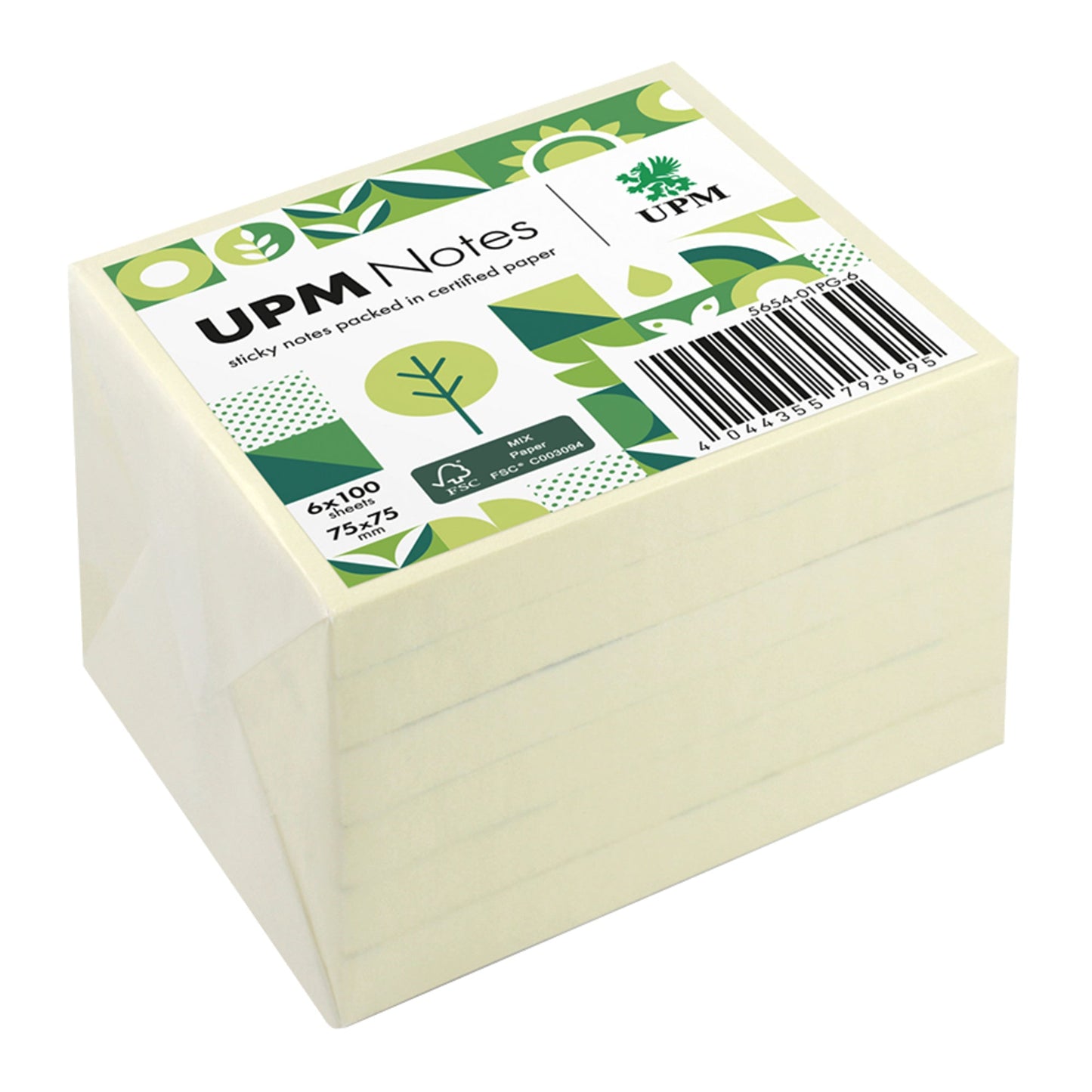 UPM Notes Haftnotiz 75 x 75 mm (B x H) gelb 100 Bl./Block 6 Block/Pack.