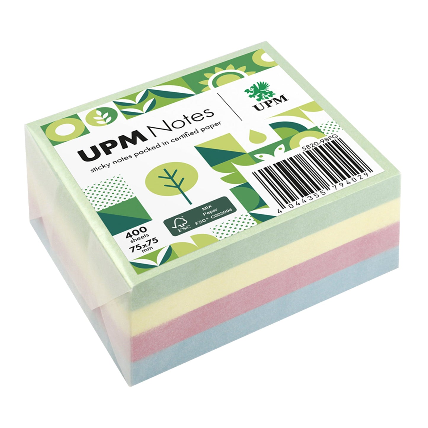UPM Notes Haftnotiz Pastell 75 x 75 mm (B x H) hellblau, rosa, hellgrün 400 Bl.