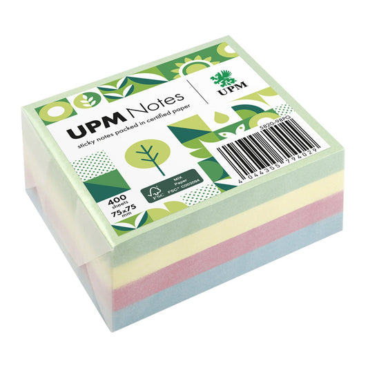 UPM Notes Haftnotiz Pastell 75 x 75 mm (B x H) hellblau, rosa, hellgrün 400 Bl.