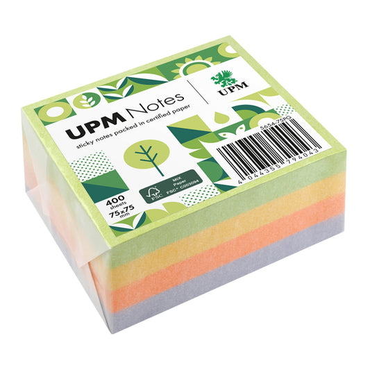 UPM Notes Haftnotiz Spring 75 x 75 mm (B x H) limonengrün, rapsgelb, orange, violett 400 Bl.