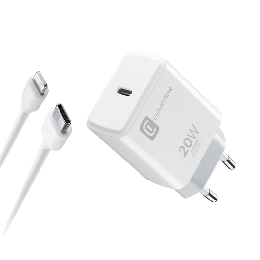 cellularline Ladegerät Kommunikationstechnik USB-C CHARGER KIT 20W ab Apple iPhone 8 weiß