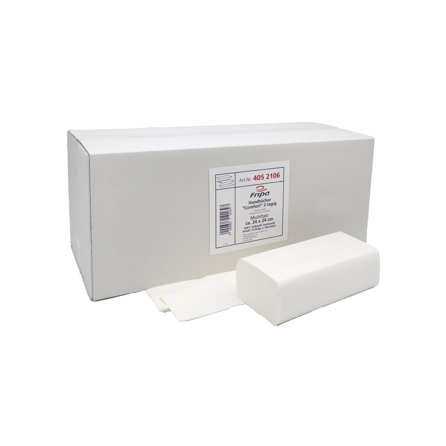 Fripa Papierhandtücher COMFORT 24 x 24 cm (B x L) 100 % Zellstoff hochweiß 15 x 150 Bl./Pack.