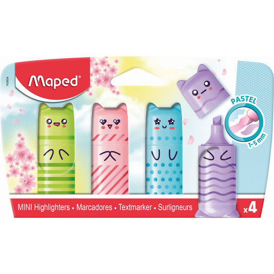 Maped Textmarker PASTELL MINI 1-5mm farbig sortiert Keilspitze 4 St./Pack.