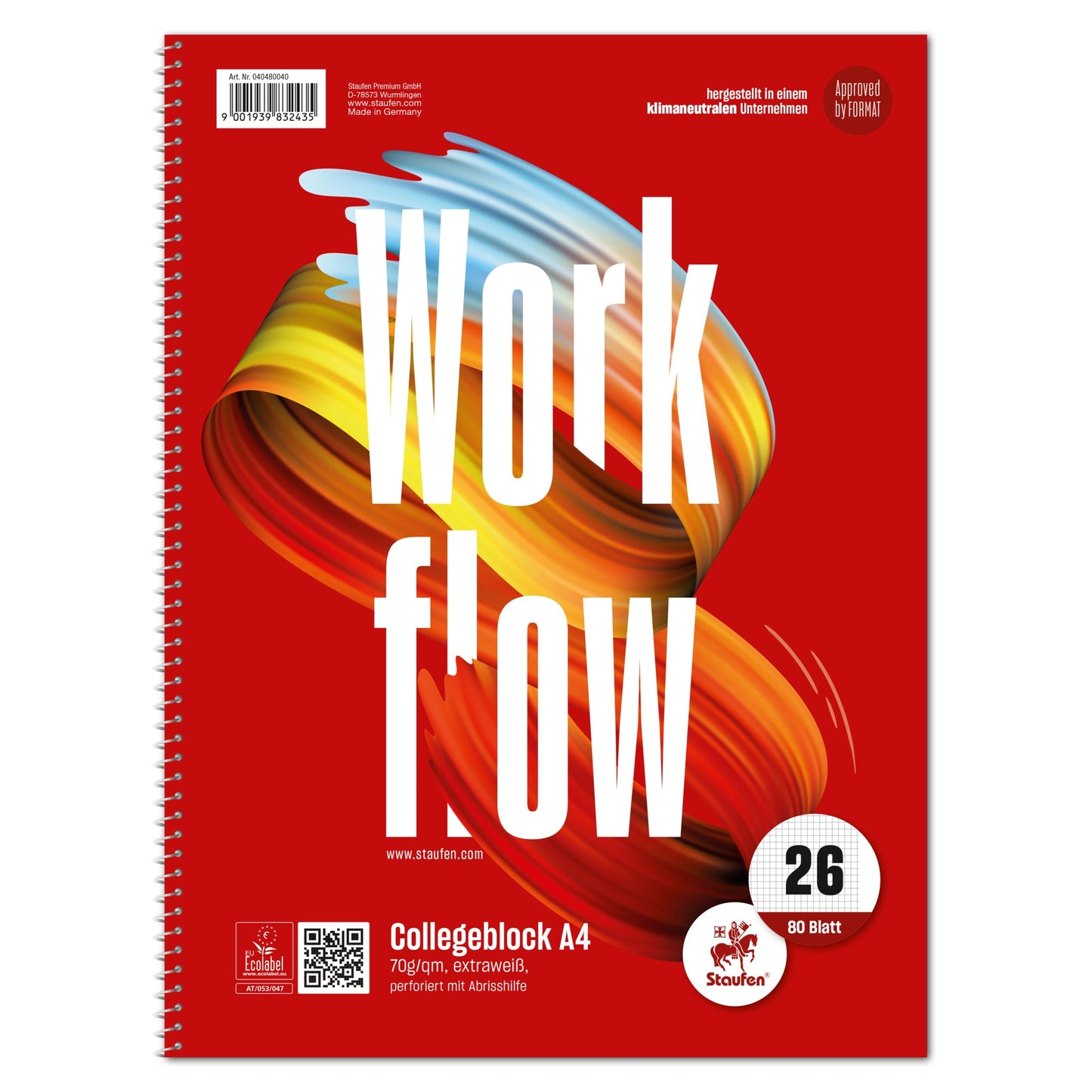 Staufen Collegeblock Style Work flow DIN A4 kariert mit Rand 70g/m² rot 80 Bl.
