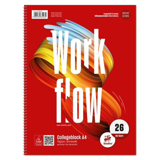 Staufen Collegeblock Style Work flow DIN A4 kariert mit Rand 70g/m² rot 80 Bl.