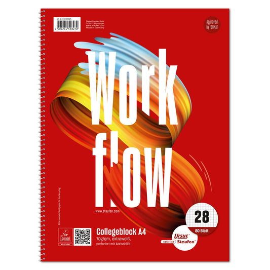 Staufen Collegeblock Style Work flow DIN A4 kariert mit Rand innen/außen 70g/m² rot 80 Bl.
