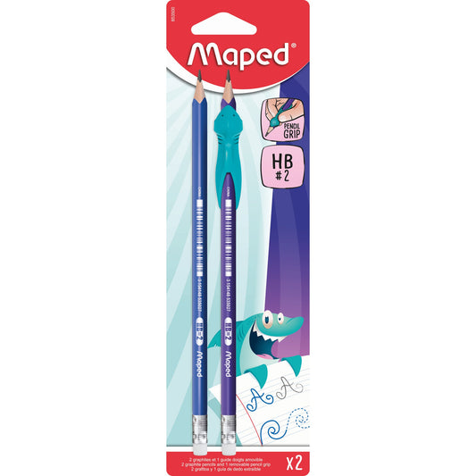 Maped Bleistiftset 2 x Bleistifte, 1 x Schreiblernhilfe HB blau, lila, türkis
