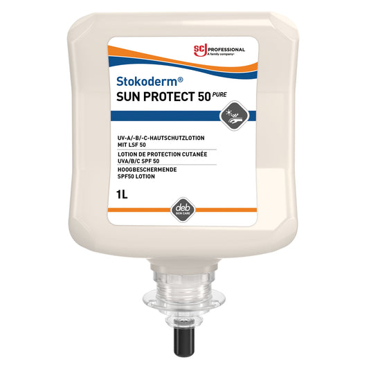 SC Johnson PROFESSIONAL Sonnenschutzmittel Stokoderm® SUN PROTECT 50 PURE SC Johnson Professional Sonnenschutzmittelspender SUN1LDS 50 wasserfest nicht parfümiert silikonfrei Kunststoff 1l