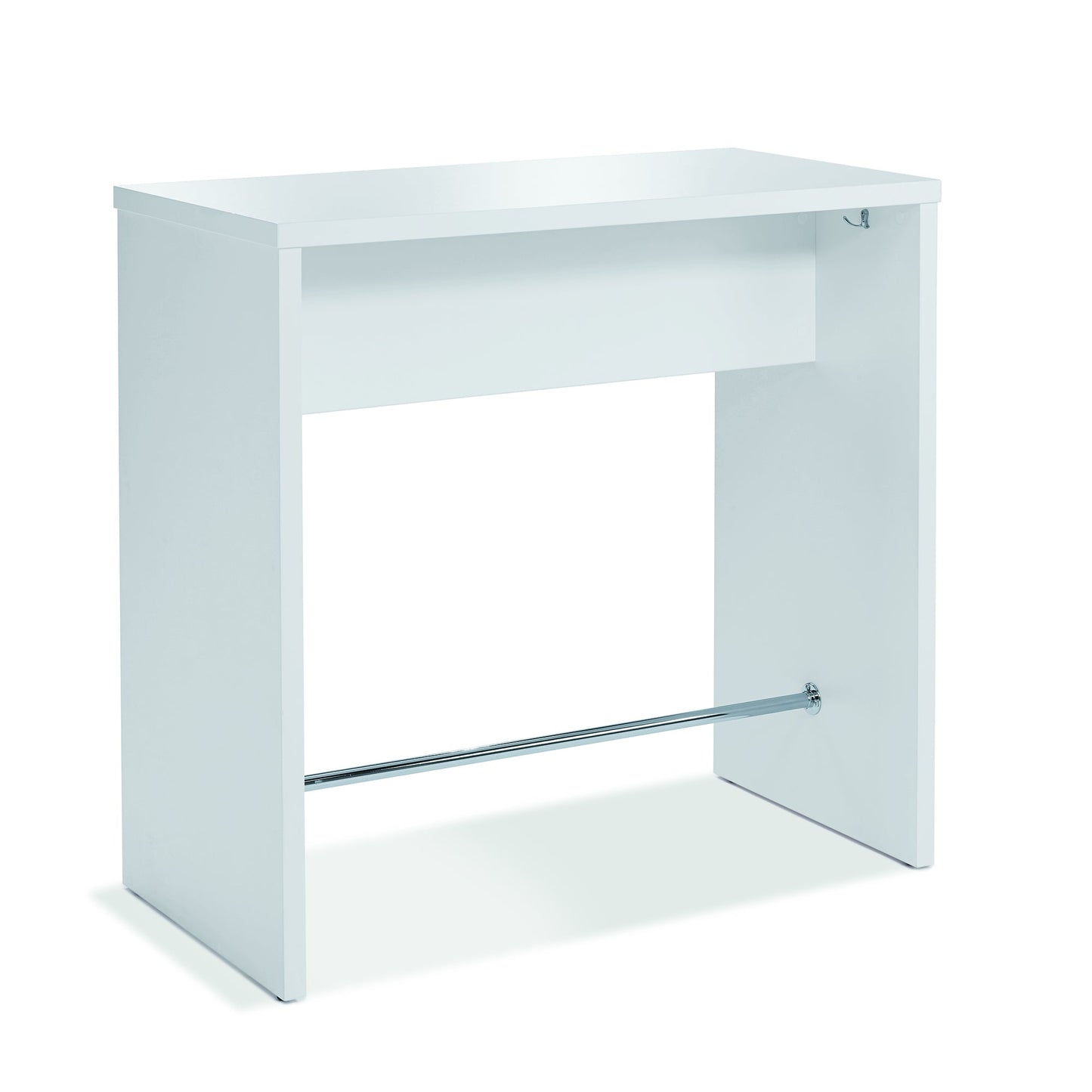 Stehtisch PREMIUM 1.200 x 1.130 x 600 mm (B x H x T) inkl. 4 x 2 Jacken-/ Taschenhaken, verchromte Trittstange (Ø: 15 mm), Bodenausgleichsschrauben (bis 15 mm verstellbar)