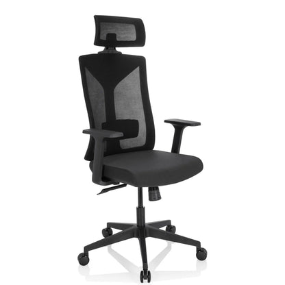 hjh OFFICE Bürodrehstuhl KODIAK 46-55cm Synchronmechanik Rolle universell (für Hart- und Teppichböden) Kunststoff schwarz