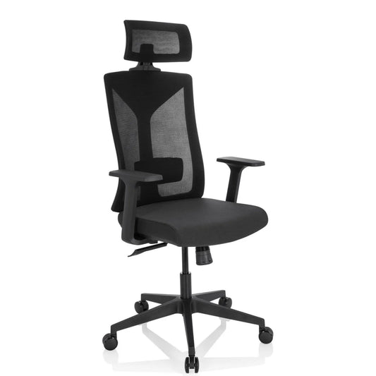 hjh OFFICE Bürodrehstuhl KODIAK 46-55cm Synchronmechanik Rolle universell (für Hart- und Teppichböden) Kunststoff schwarz