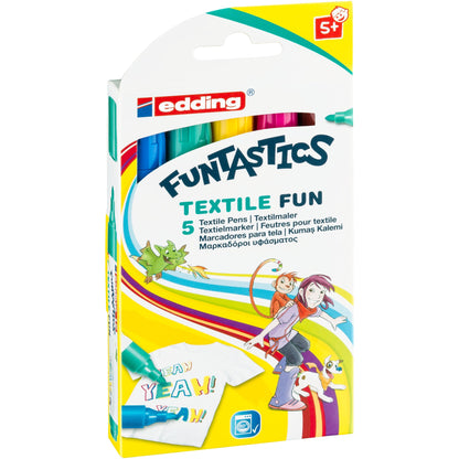 edding Textilmarker 17 FUNTASTICS 2-3mm gelb, braun, hellblau, karminrot, blassgrün Rundspitze 5 St./Pack.