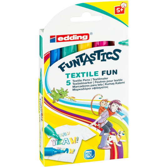 edding Textilmarker 17 FUNTASTICS 2-3mm gelb, braun, hellblau, karminrot, blassgrün Rundspitze 5 St./Pack.