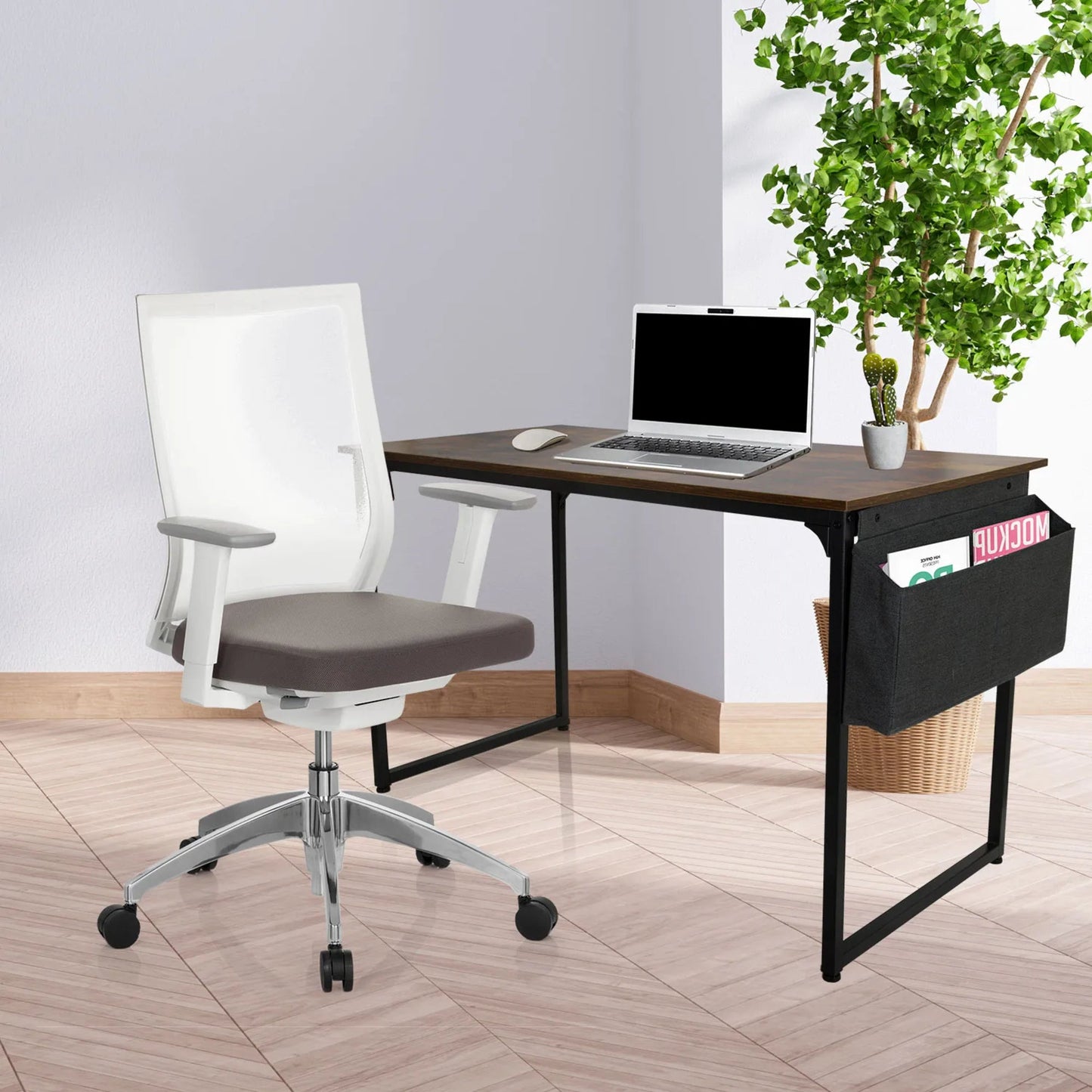 hjh OFFICE Bürodrehstuhl ASPEN WHITE 45-55cm Synchronmechanik Rolle hart gebremst (für Teppichboden) Aluminium, poliert