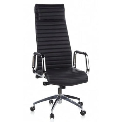hjh OFFICE Chefsessel ASPERA 20 47-57cm Synchronmechanik mit Armlehnen Rolle universell (für Hart- und Teppichböden) Aluminium, poliert schwarz