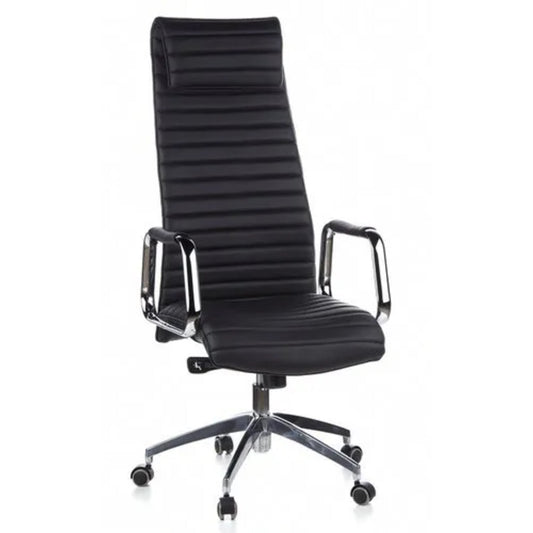 hjh OFFICE Chefsessel ASPERA 20 47-57cm Synchronmechanik mit Armlehnen Rolle universell (für Hart- und Teppichböden) Aluminium, poliert schwarz
