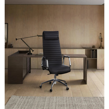 hjh OFFICE Chefsessel ASPERA 20 47-57cm Synchronmechanik mit Armlehnen Rolle universell (für Hart- und Teppichböden) Aluminium, poliert schwarz