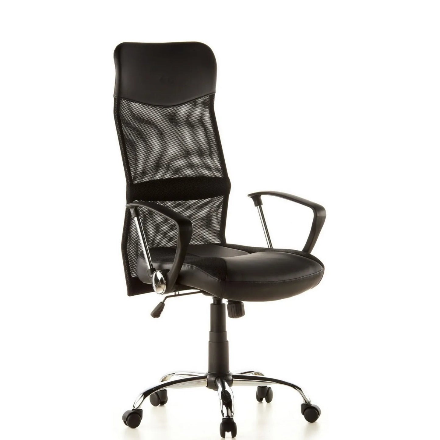 hjh OFFICE Chefsessel STRYKA 47-57cm Wippmechanik mit Armlehnen Rolle hart gebremst (für Teppichboden) Metall, verchromt schwarz
