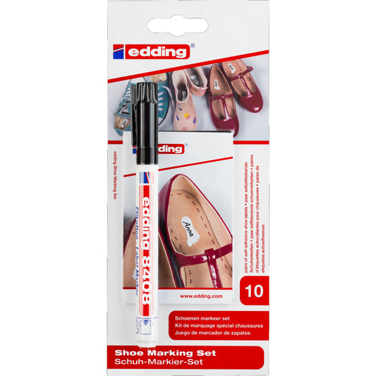 edding Textilmarker Schuh-Markier-Set 8408 0,75mm schwarz Rundspitze inkl. 10 Etikettenpaare für Schuhe