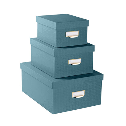 Exacompta Aufbewahrungsbox Office by me 16 x 11 x 20 cm (B x H x T), 20 x 13 x 26 cm (B x H x T), 26 x15 x 35 cm (B x H x T) DIN A6+, DIN A5+, DIN A4+ Karton, Papier kaschiert blaugrün