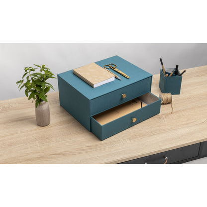 Exacompta Schubladenbox Office by me 2 Schubladen DIN A4, Überbreite Karton, Papier kaschiert Gehäusefarbe: blaugrün