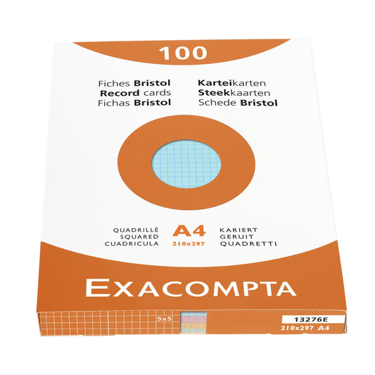 Exacompta Karteikarte DIN A4 kariert je 25 x grün, rosa, gelb, azurblau 100 St./Pack.
