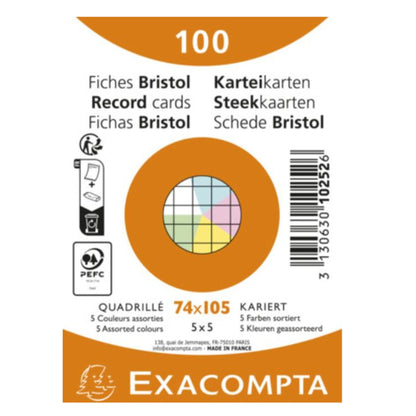 Exacompta Karteikarte DIN A7 kariert je 20 x blau, gelb, grün, rosa, weiß 100 St./Pack.