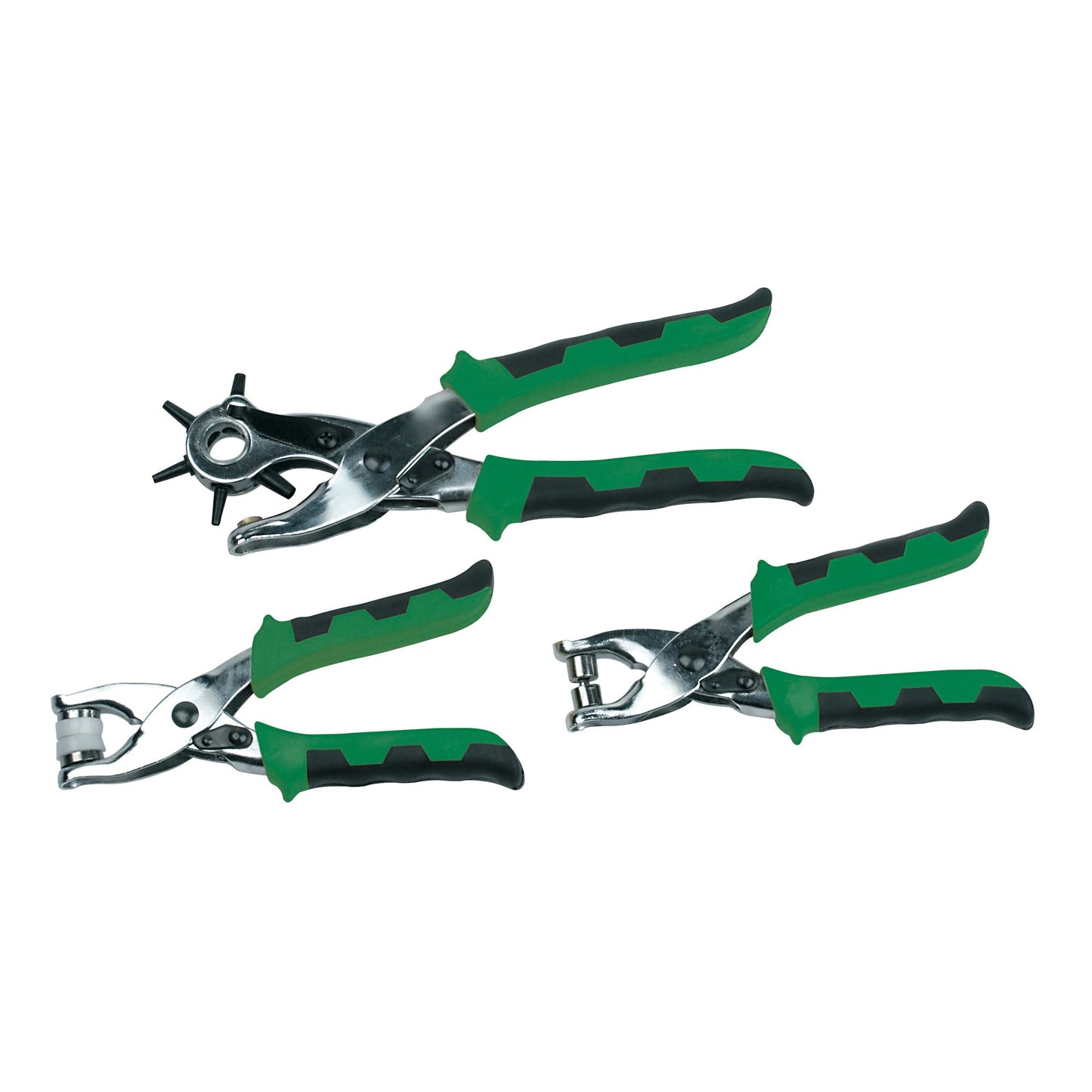 BRÜDER MANNESMANN Zangen-Set Lochzange 3 Teile 2 x Ösenzange, 125 Ösen (Ø außen 9,7 mm) grün/schwarz