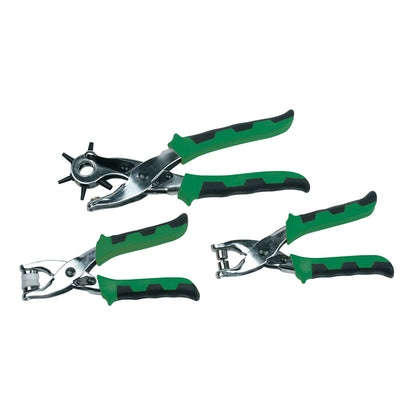 BRÜDER MANNESMANN Zangen-Set Lochzange 3 Teile 2 x Ösenzange, 125 Ösen (Ø außen 9,7 mm) grün/schwarz