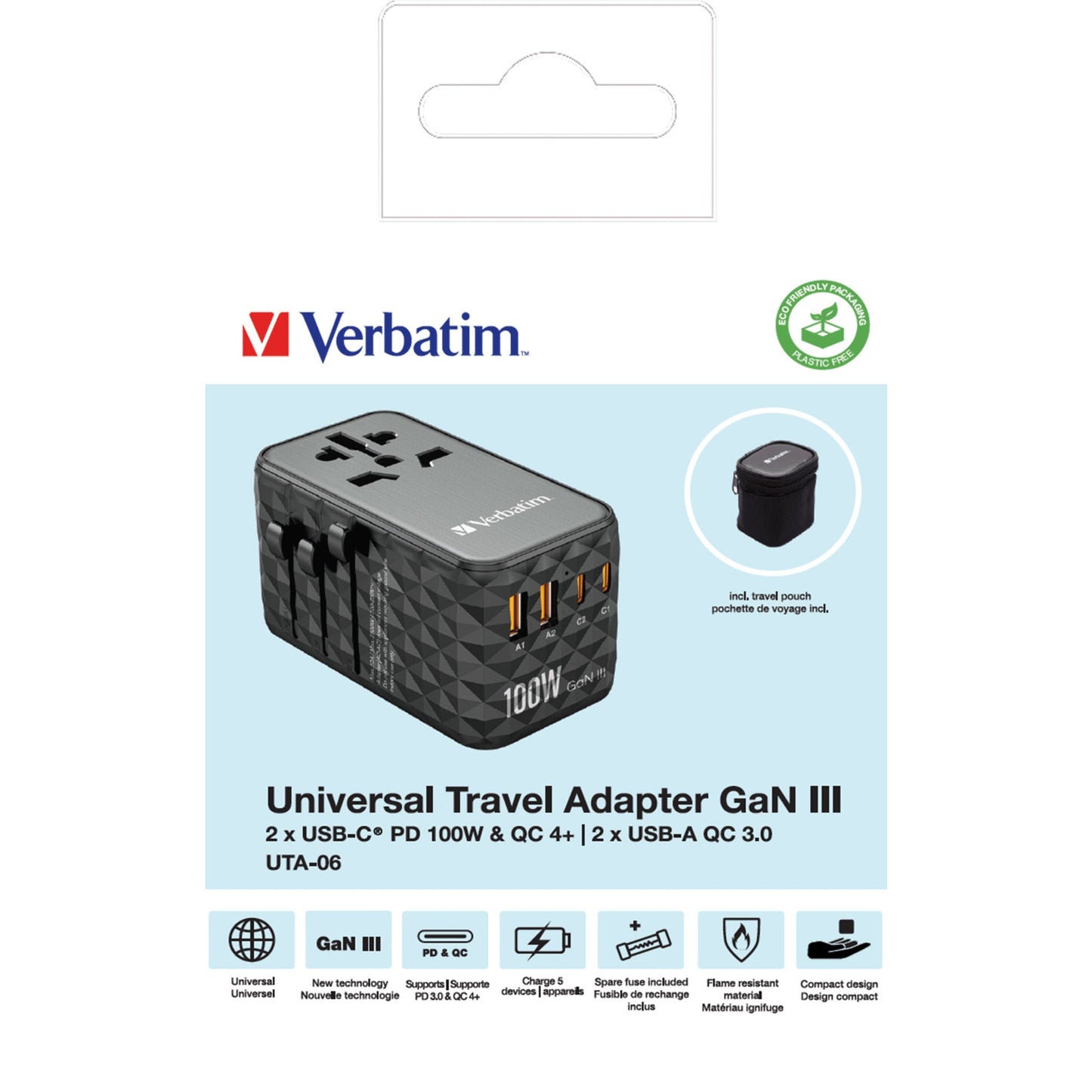 Verbatim Reisenetzteil GaN III UTA-06 100-250V Polycarbonat schwarz/grau