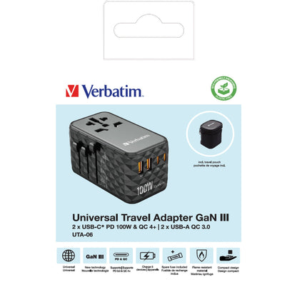 Verbatim Reisenetzteil GaN III UTA-06 100-250V Polycarbonat schwarz/grau