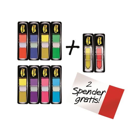 Post-it® Haftstreifen Index Mini Promotion 43,2 x 11,9 mm (B x H) inkl. 2 x 24 Post-it® Index Pfeile gratis 2 x gelb, je 1 x rot, grün, blau, lila, pink, türkis 35 Bl./Block 10 Block/Pack.