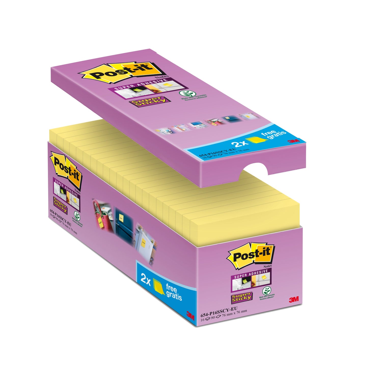 Post-it® Haftnotiz Notes Promotion 76 x 76 mm (B x H) gelb 90 Bl./Block 16 Block/Pack.