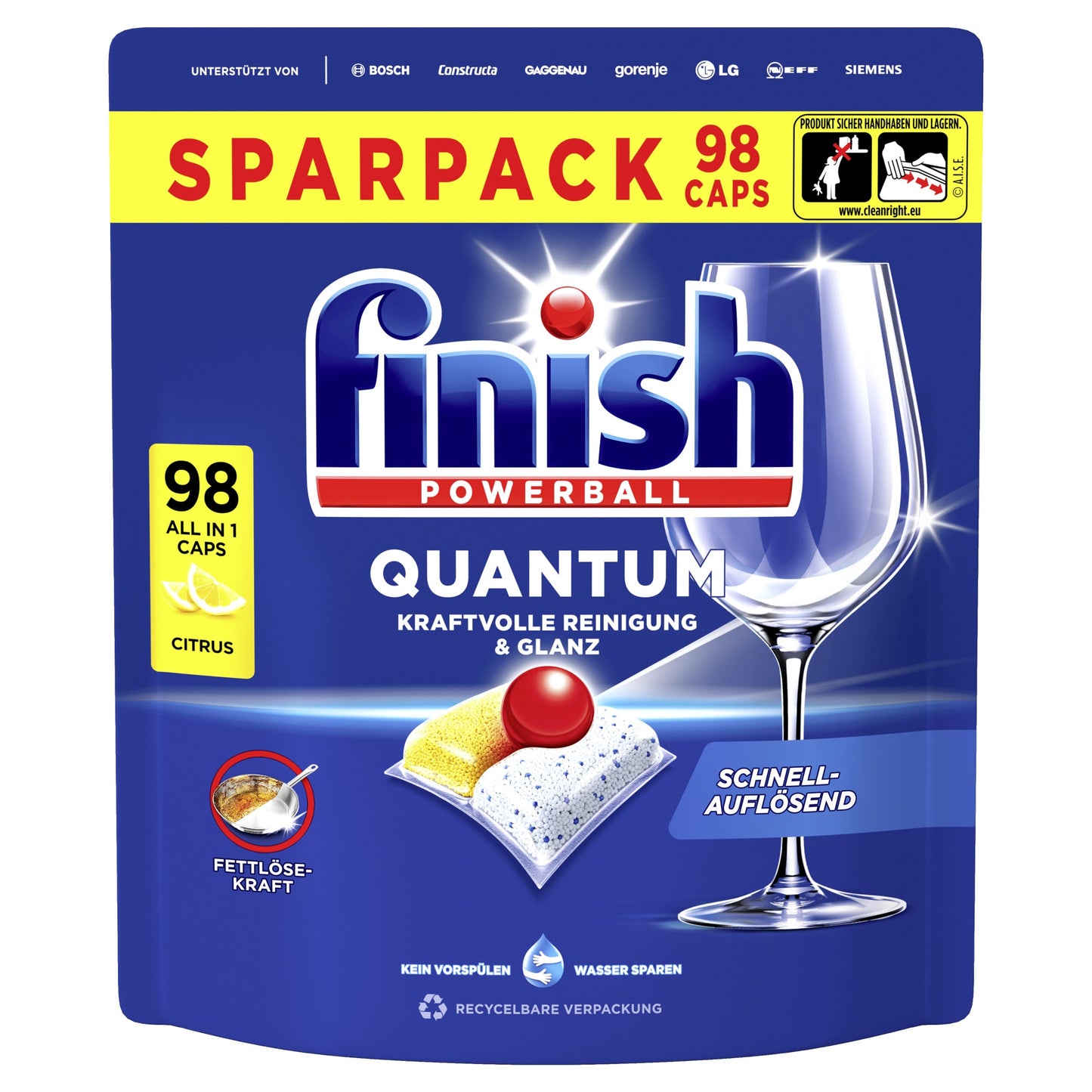 FINISH Spülmaschinentabs Quantum All in 1 Biozidprodukte vorsichtig verwenden. Vor Gebrauch stets Etikett und Produktinformationen lesen. Citrus 98 St./Pack.