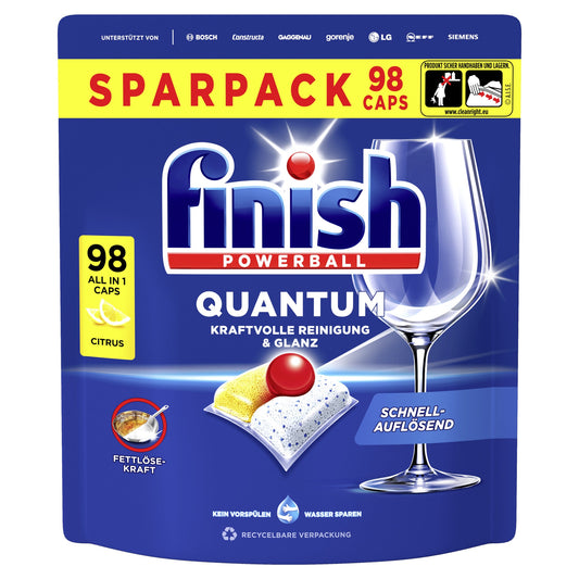 FINISH Spülmaschinentabs Quantum All in 1 Biozidprodukte vorsichtig verwenden. Vor Gebrauch stets Etikett und Produktinformationen lesen. Citrus 98 St./Pack.