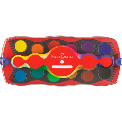 Faber-Castell Farbkasten Connector 12 Farben cyanblau, blaugrün, gelbgrün, ockergelb, siena, schwarz, gelb, orange, zinnoberrot dunkel, magentarot, violett, ultramarinblau Kunststoff