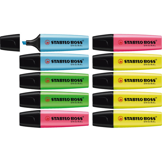 STABILO® Textmarker BOSS® ORIGINAL 2-5mm farbig sortiert Keilspitze 10 St./Pack.